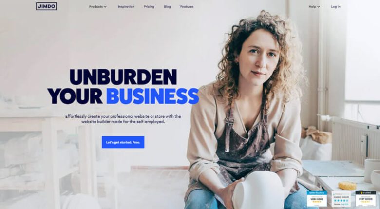 Website builders Jimdo homepage showcasing user-friendly website builders, helping small business owners create professional websites easily with a simple all-in-one platform.
