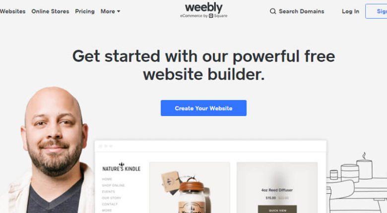 Website builders Weebly homepage showcasing one of the popular website builders, highlighting its powerful free website builder with a create your website call-to-action.