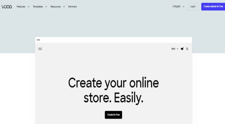 Website builders Voog homepage showcasing minimalist website builders, highlighting an easy platform to create online stores and professional websites without complexity.