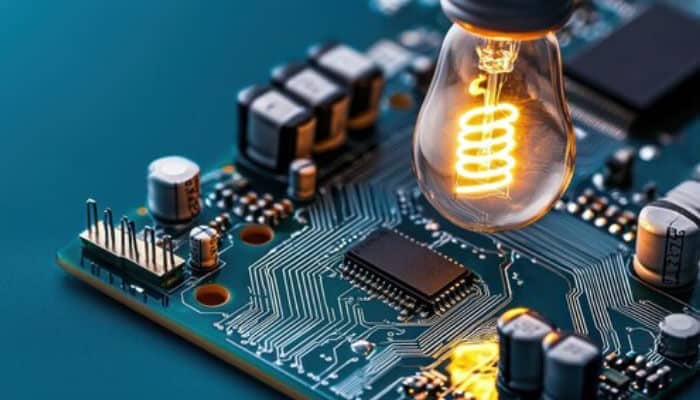 Micro power generation | tycoonstory media Light bulb glowing above a circuit board, symbolizing technological innovation in a social enterprise.