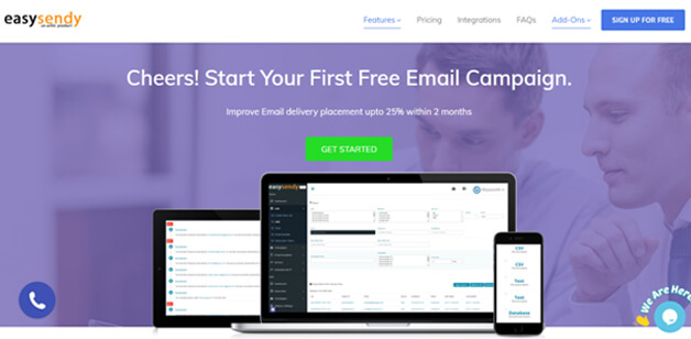 Email marketing tools Email marketing tools platform dashboard promoting free email campaigns, improved deliverability, campaign analytics, and multi-device email management.