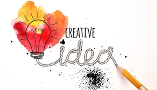 Creative ideas Creative ideas illustration with hand-drawn light bulb, pencil, and artistic design representing imagination