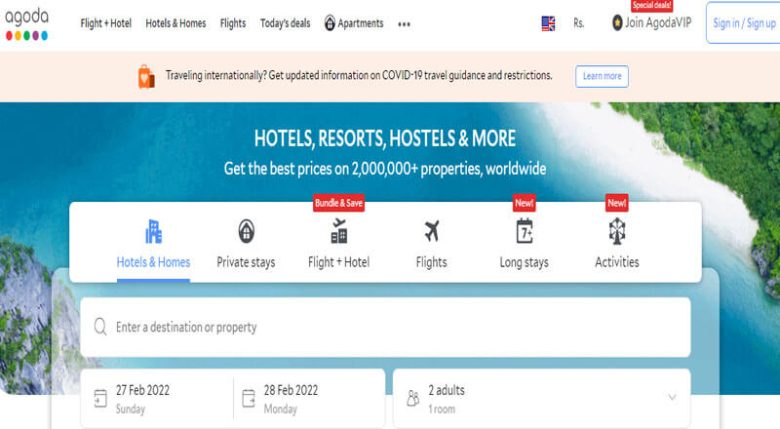 Ixigo - tycoonstory | tycoonstory media Agoda homepage displaying hotel, resort, and flight booking options, showcasing features of popular online travel websites.