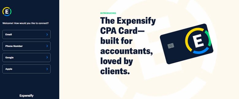 Expensify Expensify expense management platform showing cpa card login and expense tracking features.