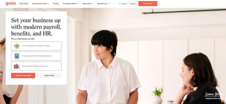 Gusto Gusto payroll and hr software dashboard helping small businesses manage payroll, benefits, and employee records.