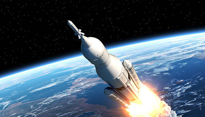 Proton A rocket soaring into space, launching with the assistance of ils for precise navigation and control.