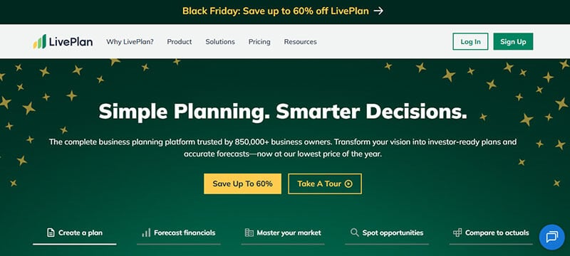 Liveplan - tycoonstory | tycoonstory media Liveplan website showcasing its business planning platform, one of the best business planning softwares, trusted by over 850,000 business owners for smarter decisions