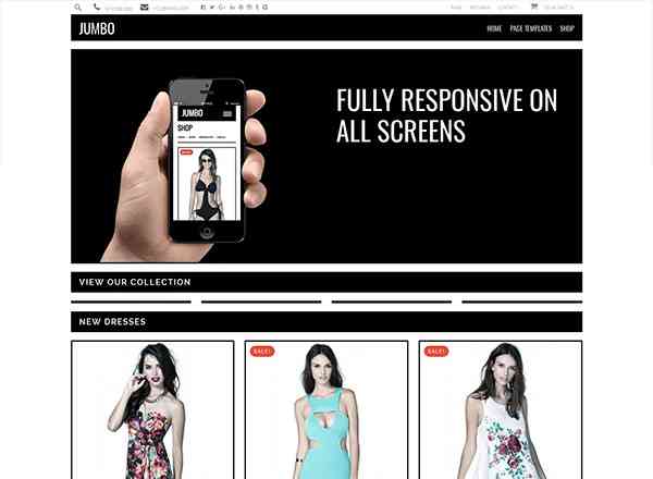 Jumbo Responsive ecommerce theme for fashion stores featuring product listings and mobile optimization
