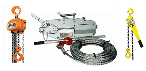 Wires and rope chains - tycoonstory | tycoonstory media Manual hoist system paired with coiled wire ropes and hooks, demonstrating industrial lifting and pulling solutions.