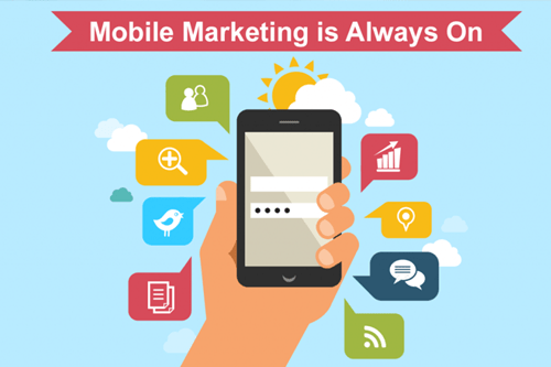 Mobile marketing agencies Illustration of a mobile phone surrounded by various social media and marketing icons, highlighting how mobile marketing agencies keep mobile marketing always active.