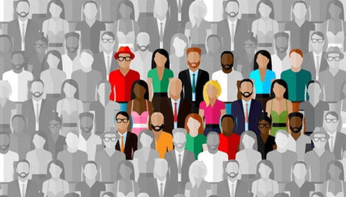 Digital marketing Illustration of diverse people, symbolizing the broad reach and target audience in digital marketing campaigns.