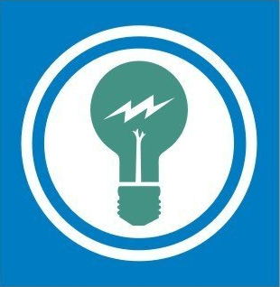 Save power - tycoonstory | tycoonstory media Energy saving light bulb icon with electric spark on a blue circular background.