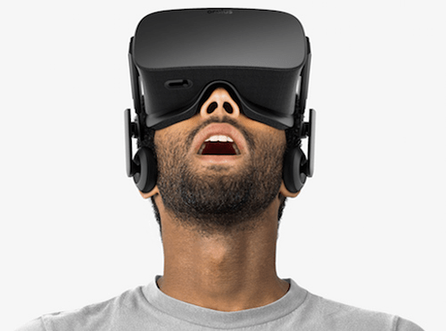 Alternative start-up ideas Man wearing a virtual reality headset with an amazed expression on his face.