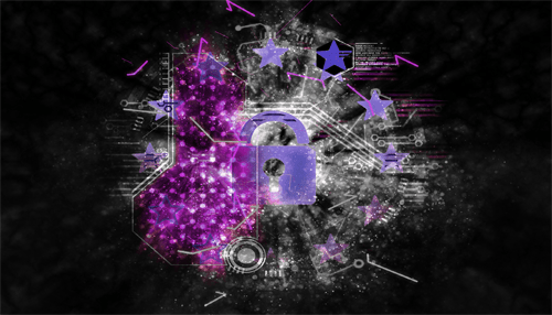 Protect your business data Business data security illustration showing a digital lock with abstract technology elements and encrypted data visuals.