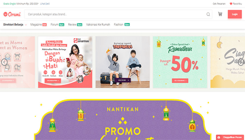 Top online shopping sites in indonesia A screenshot of the onomi online shopping site, showcasing promotions and products on a popular online shopping site in indonesia