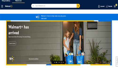 Walmart-tycoonstory | tycoonstory media Walmart homepage promoting home essentials and grocery pickup, illustrating convenient online shopping services.