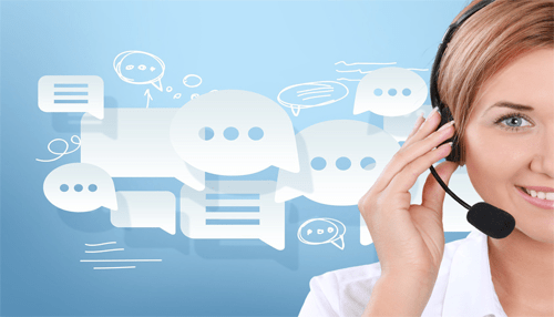 Cloud contact centre Customer support agent wearing a headset with chat icons in the background, showcasing real-time service operations in a cloud contact centre.