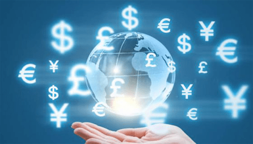 International fund transfers - tycoonstory | tycoonstory media A hand holding a globe surrounded by floating cryptocurrency symbols, illustrating the global reach and exchange of digital currencies.