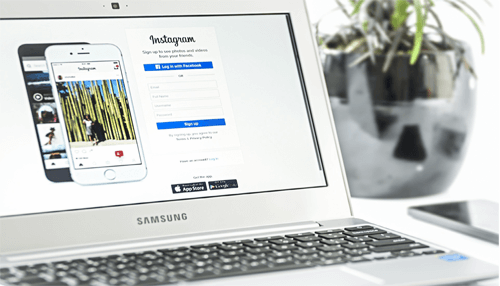 Instagram marketing account Instagram marketing account login page displayed on a laptop screen, representing social media management, content publishing, and digital marketing workflow.