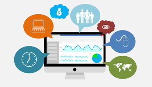 Source of the website analysis tool - tycoonstory | tycoonstory media Illustration of a computer dashboard with analytics icons representing traffic, users, and data insights from website analysis tools.