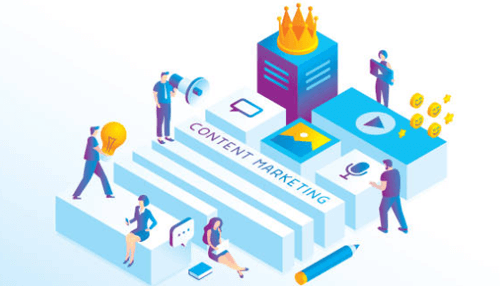 Brand recognition and awareness Illustration of content marketing strategy with various icons, emphasizing the benefits of content marketing for brand success.