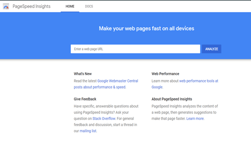 Pagespeed insight Google pagespeed insights tool interface for analyzing site performance using website speed test tools.