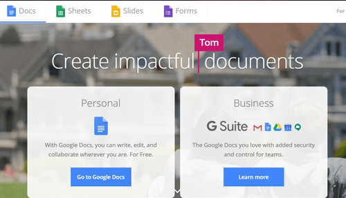 Use google doc -tycoonstory | tycoonstory media Google docs homepage showing options for personal and business use, illustrating tools that can help users edit a pdf on mac computers