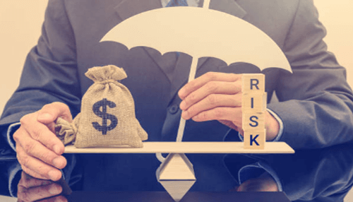 Small business liability insurance-tycoonstory | tycoonstory media Liability insurance concept with risk and money represented by an umbrella and a bag of cash.