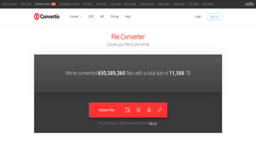 Convertio Convertio file converter website featuring ocr options for image to text converters.