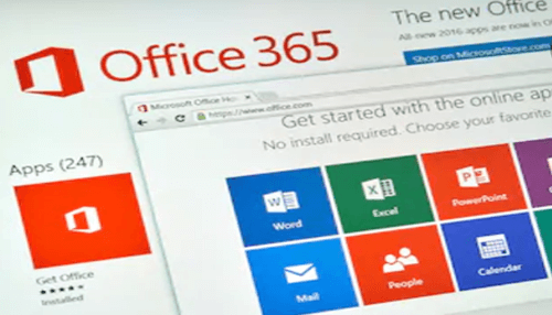 Blockchain technology Office 365 dashboard interface displayed on a screen, representing enterprise software platforms that can integrate with blockchain technology for secure data management and collaboration.