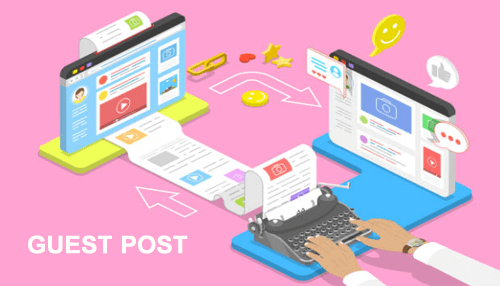 Guest post Illustration of content creation and distribution for a guest post, symbolizing strategies for driving traffic to websites.