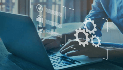 Advantages of implementing business process management Business professional managing business processes using a laptop, symbolizing the application of business process management to enhance productivity