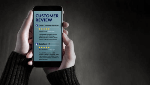 Customer reviews Local seo example showing customer reviews and ratings on a smartphone screen to improve local search visibility and trust.