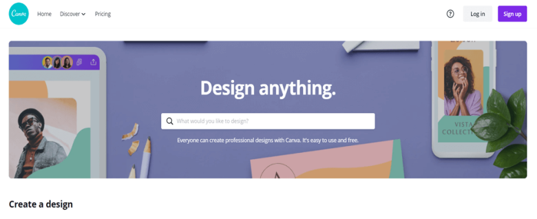 Canva Canva design platform homepage promoting easy-to-use online graphic design tools for creating visual content