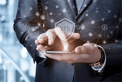 Secure your small business Secure your small business using vpn encryption technology, businessman operating smartphone with virtual private network security overlay.
