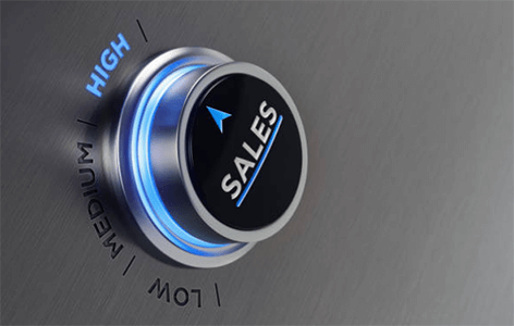 Crm tools are increase productivity and sales-tycoonstory | tycoonstory media Close-up of a metallic knob with sales label turned to high, symbolizing increased business performance.