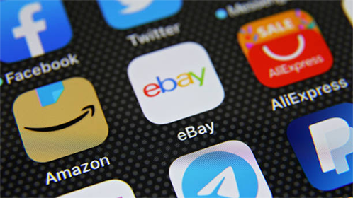 Multi-channel marketing Mobile screen displaying online marketplace apps like amazon, ebay, aliexpress, and paypal, illustrating multi-channel marketing through multiple e-commerce platforms.