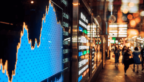 Investing in stock trading options - tycoonstory | tycoonstory media A stock trading display showing market data on an electronic board in a busy urban area, with people walking by and monitoring financial trends.