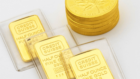 Precious metals-tycoonstory | tycoonstory media Stacks of gold coins and credit suisse gold bars arranged on a white surface, illustrating precious metal investments often associated with a gold ira.