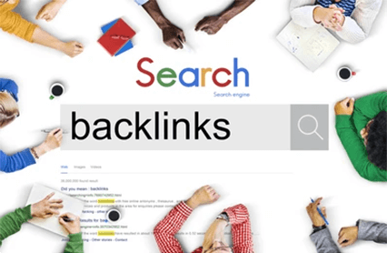 Backlinks-tycoonstory | tycoonstory media Search engine results page showing the word “backlinks” with people working around a table on seo strategies.