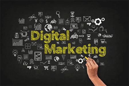 Digital marketing-tycoonstory | tycoonstory media Visual concept of small business digital marketing being written on a blackboard. It symbolizes planning and strategy for online growth.