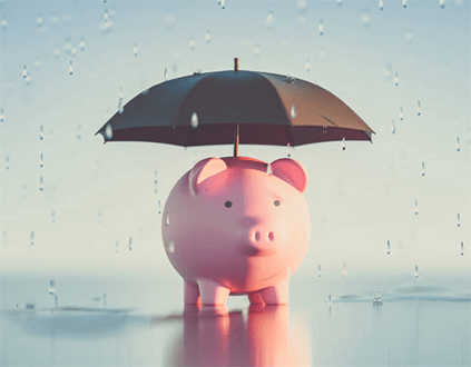 Securing funding-tycoonstory | tycoonstory media Pink piggy bank under an umbrella in the rain symbolizing financial protection and business funding security.