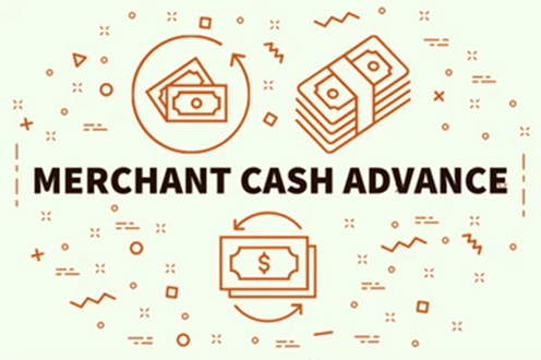 What is a merchant cash advance-tycoonstory | tycoonstory media Small business merchant cash advance, icons of money, arrows, and some geometrical shapes.