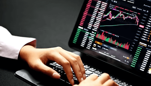 Understanding financial reports - tycoonstory | tycoonstory media A close-up of a hand navigating a laptop, analyzing historical price data and stock market charts for trading decisions.