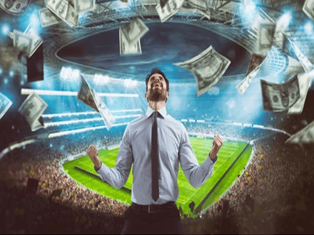 World of cricket betting - tycoonstory | tycoonstory media Man celebrating with fists clenched as money falls from the sky in a stadium, which gives the meaning of success in online cricket betting.