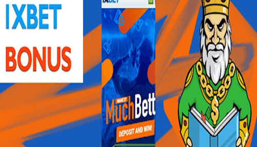 1xbet bonus 1xbet betting bonus offer banner showing king character and muchbetter deposit and win reward.