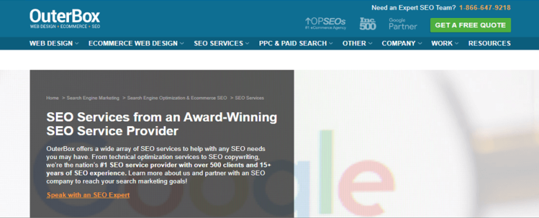 Seo companies Outerbox offering award-winning seo services, ranked as one of the best seo companies for small business, with over 500 clients and 15+ years of experience.