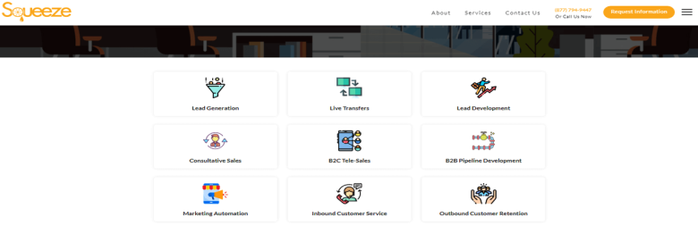 Squeeze media Squeeze offering a range of b2b and b2c telemarketing solutions including lead generation, live transfers, and inbound customer service.