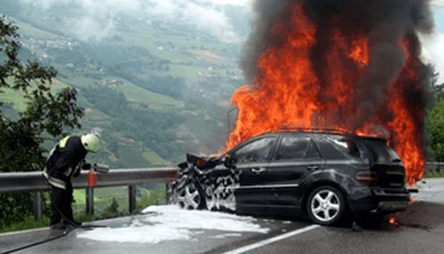 Car catches fire Car catches fire due to an accident car fires