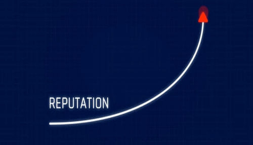 Reputation Graph showing an upward curve labeled'Reputation,' symbolizing the growth of a brand's reputation.
